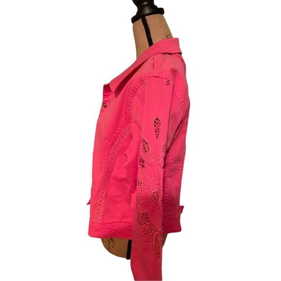 Great Cavalier by St Paul Women's Pink Button-Front Jacket L Cutwork Sleeves - Picture 6 of 12